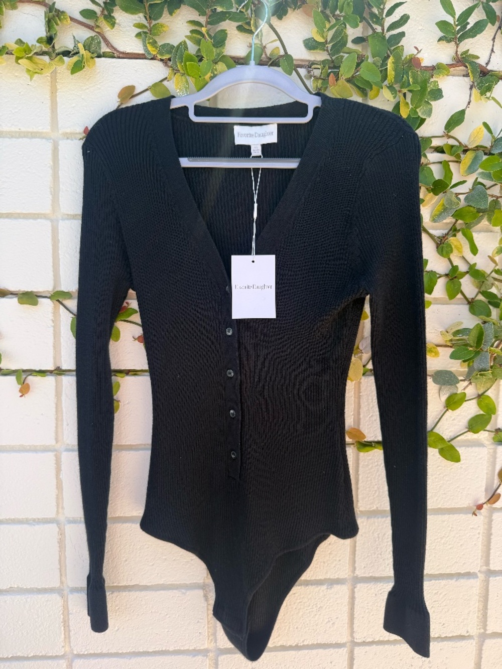 NWT Favorite Daughter Cotton Cashmere Knit Cardigan Bodysuit Black - XS